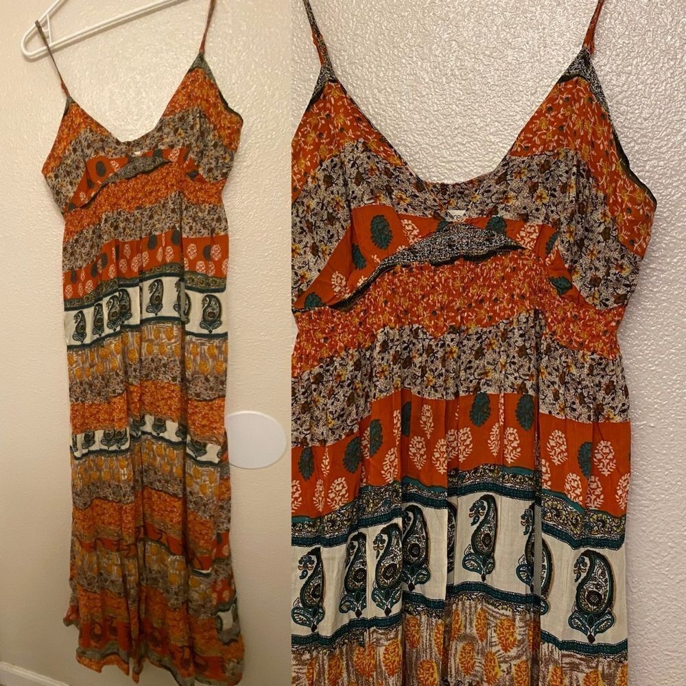 Forever 21 boho Paisley print patchwork Spaghetti country  Dress Y2K maxi M